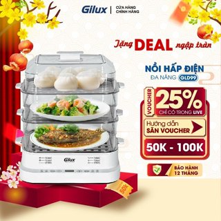 Nồi hấp Gilux 24L đa năng - Khay inox - phiên bản mới 2025 - có 3 tầng tiện lợi bảo hành 12 tháng