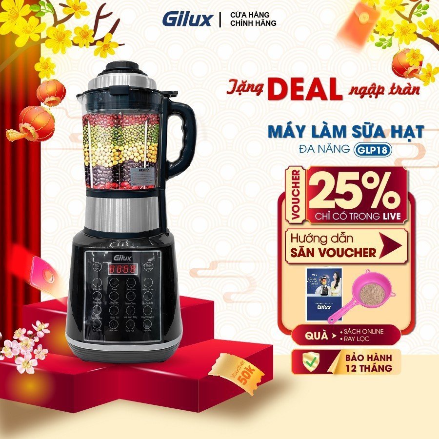 Máy làm sữa hạt Gilux chính hãng - Xay nấu tự động - Công suất lớn - Hàng Chính Hãng