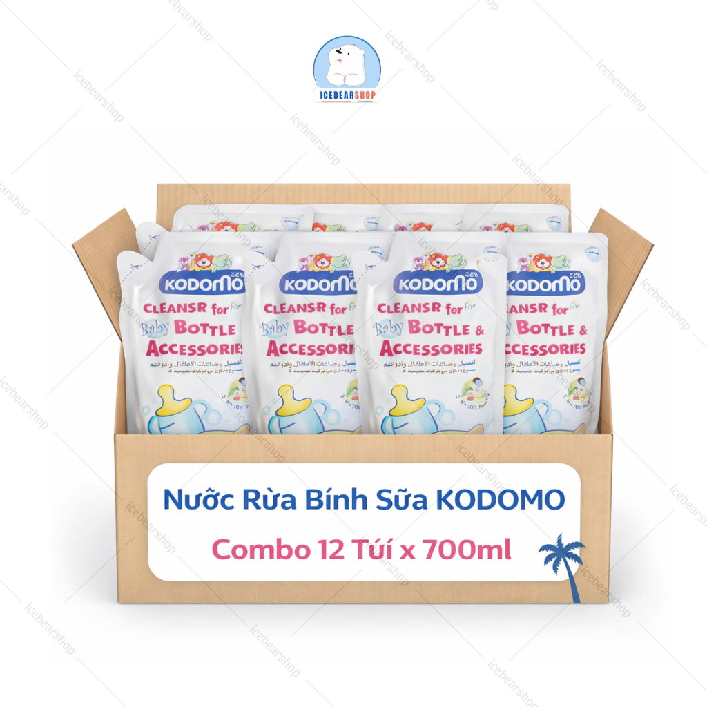Thùng 12 Túi Nước Rửa Bình Sữa KODOMO 700ml, Dung Dịch Rửa Bình Sữa Và Trái Cây