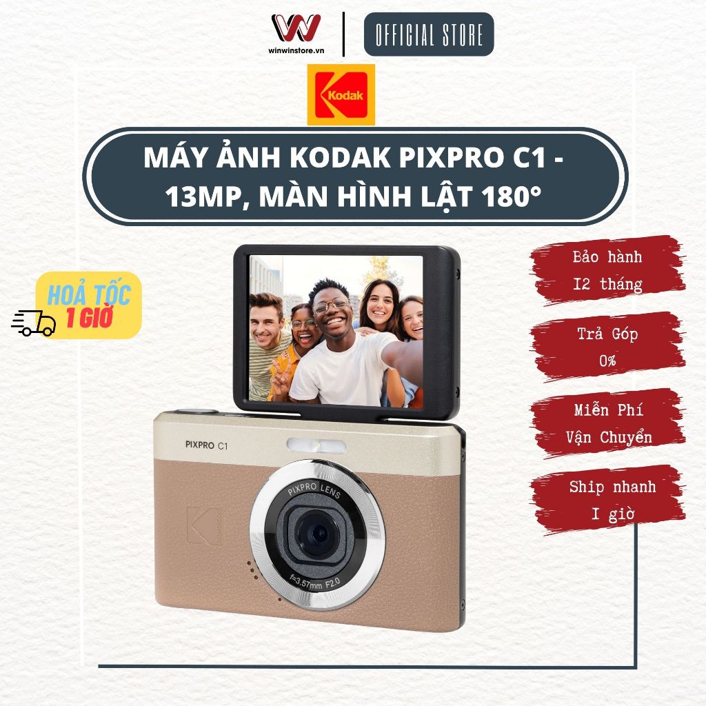 Máy ảnh Kodak Pixpro C1 - 13MP, Màn hình lật 180° - Hàng Chính Hãng