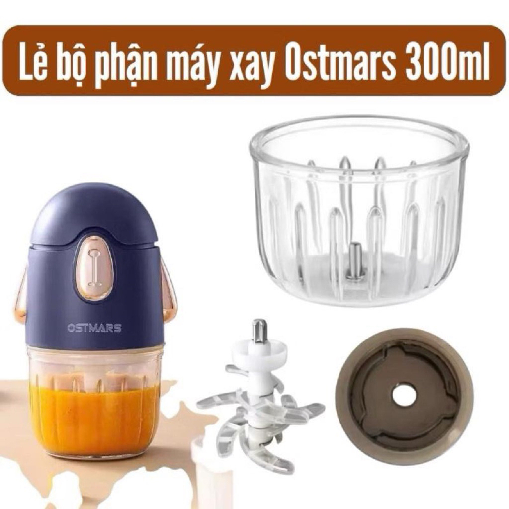 Phụ kiện máy xay ăn dặm Ostmars 300ml Cối thay Ostmars Nắp đậy cối Dây ron cao su Lưỡi dao 8 lưỡi Os