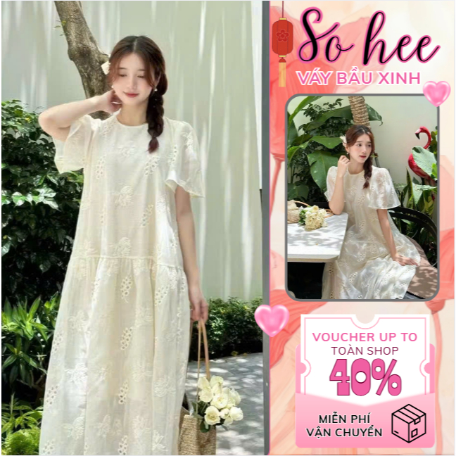 Váy bầu xinh, đầm bầu thời trang SOHEE dáng babydoll dài suông đuôi cá basic Hàn Quốc tone màu pasel nhẹ nhàng nữ tính