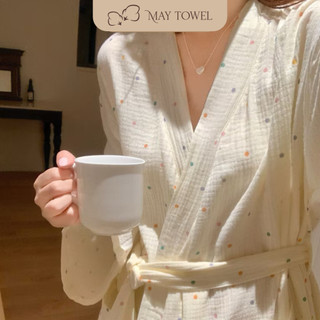 Áo choàng tắm xô Muslin hoạ tiết chấm bi/da báo cao cấp May towel mềm nhẹ, thấm hút và an toàn cho da
