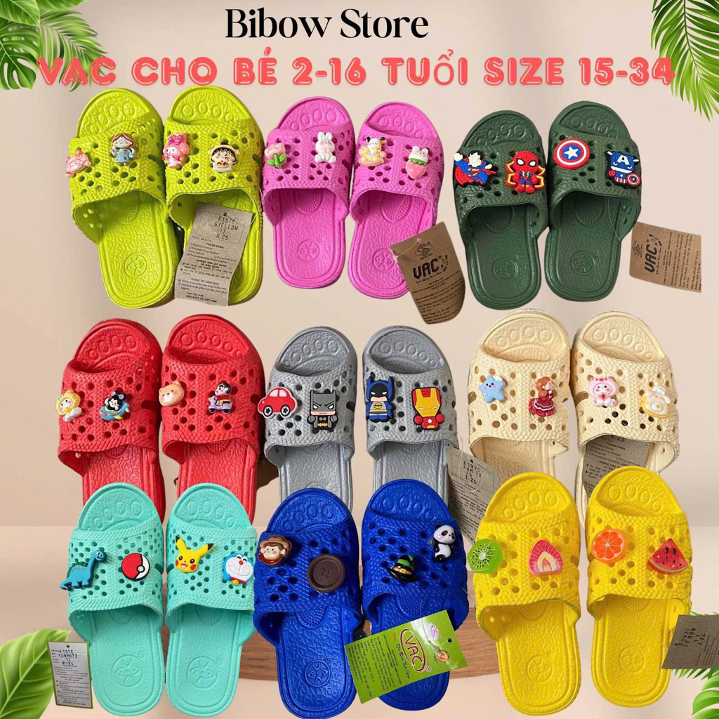 Dép tổ ong siêu nhẹ cho BÉ chất liệu EVA hãng VAC kèm 2 sticker 3D hoăc 4 sticker 2D nhiều màu size 15-34 Bibow Store