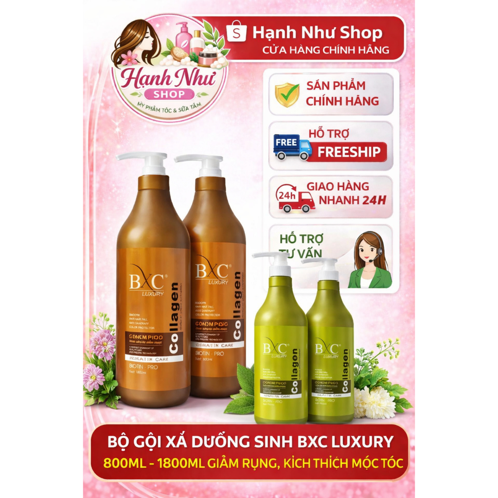GỘI XẢ BXC DƯỠNG SINH BXC LUXURY 800ML – PHỤC HỒI TÓC HƯ TỔN, GIẢM GÃY RỤNG, KÍCH THÍCH MỌC TÓC.
