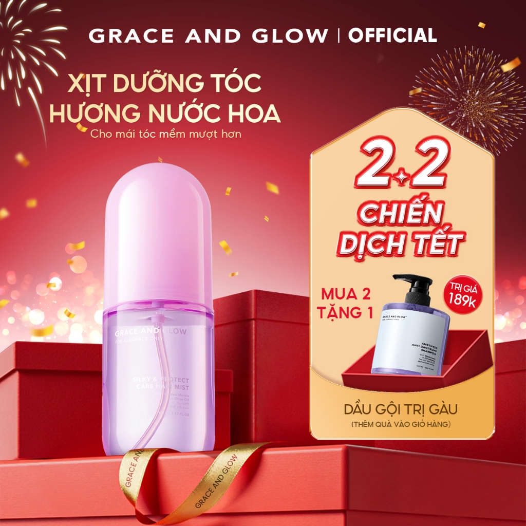 Xịt dưỡng tóc Grace and Glow Black Opium không cồn Hair Mist Spray with Golden Marula + Olive Oil 10