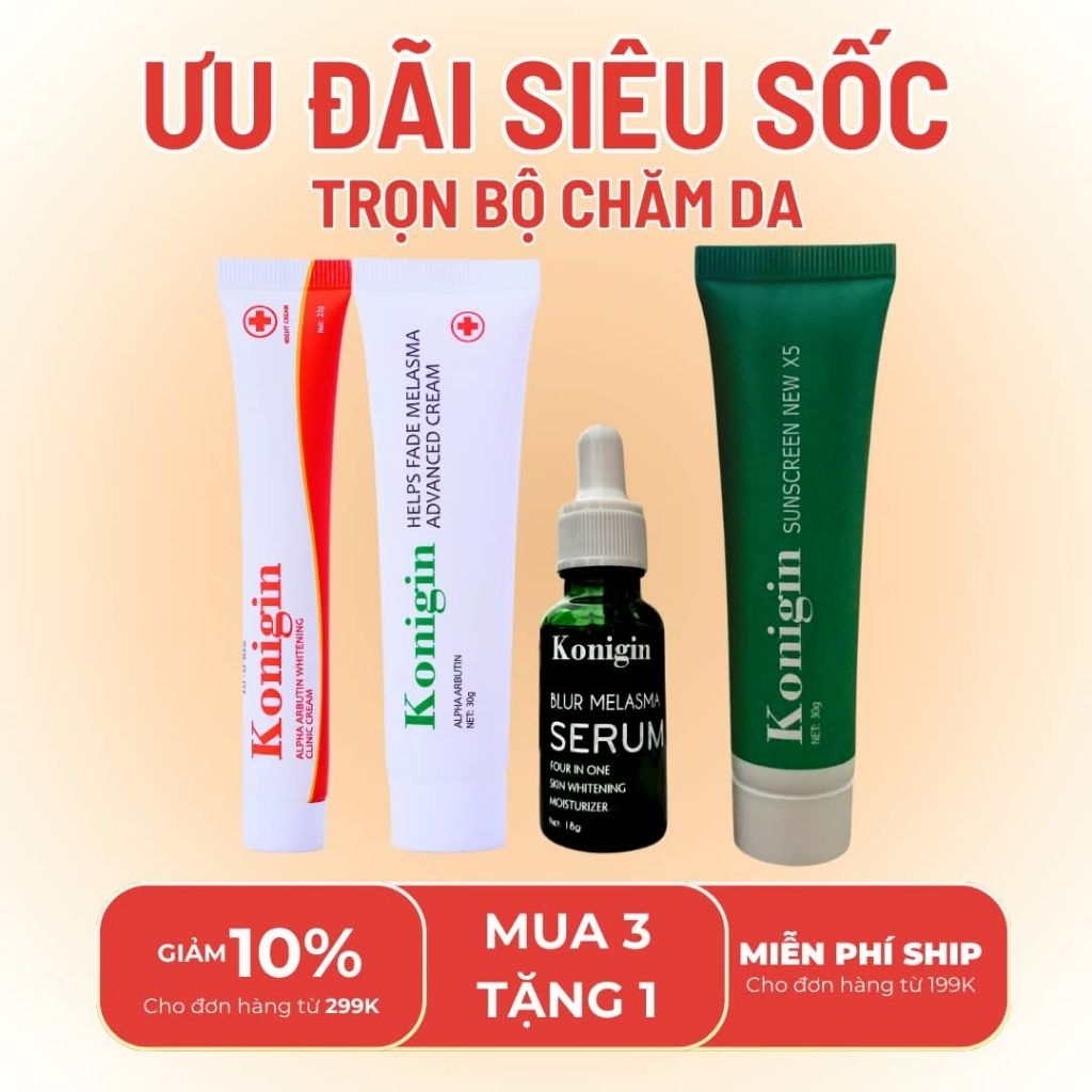 Kem Nám Mờ Thâm Konigin Mờ Thâm, Dưỡng Trắng, Cấp Ẩm & Phục Hồi Da Bộ 4 Món
