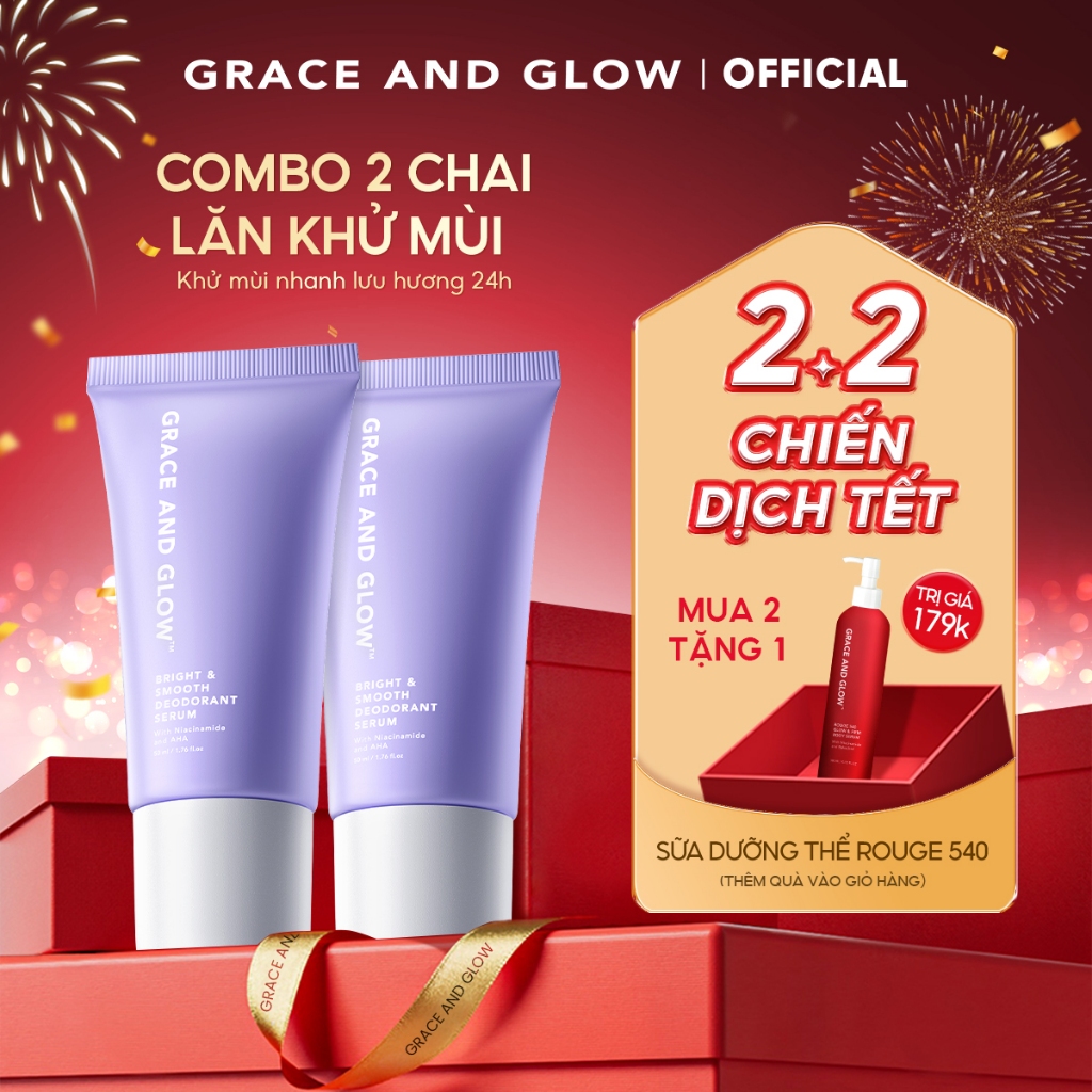 [Tặng Quà] Combo 2 lăn khử mùi Grace and Glow Smooth Deodorant Serum Lăn Nách Sáng Da Ngăn Mồ Hôi vớ