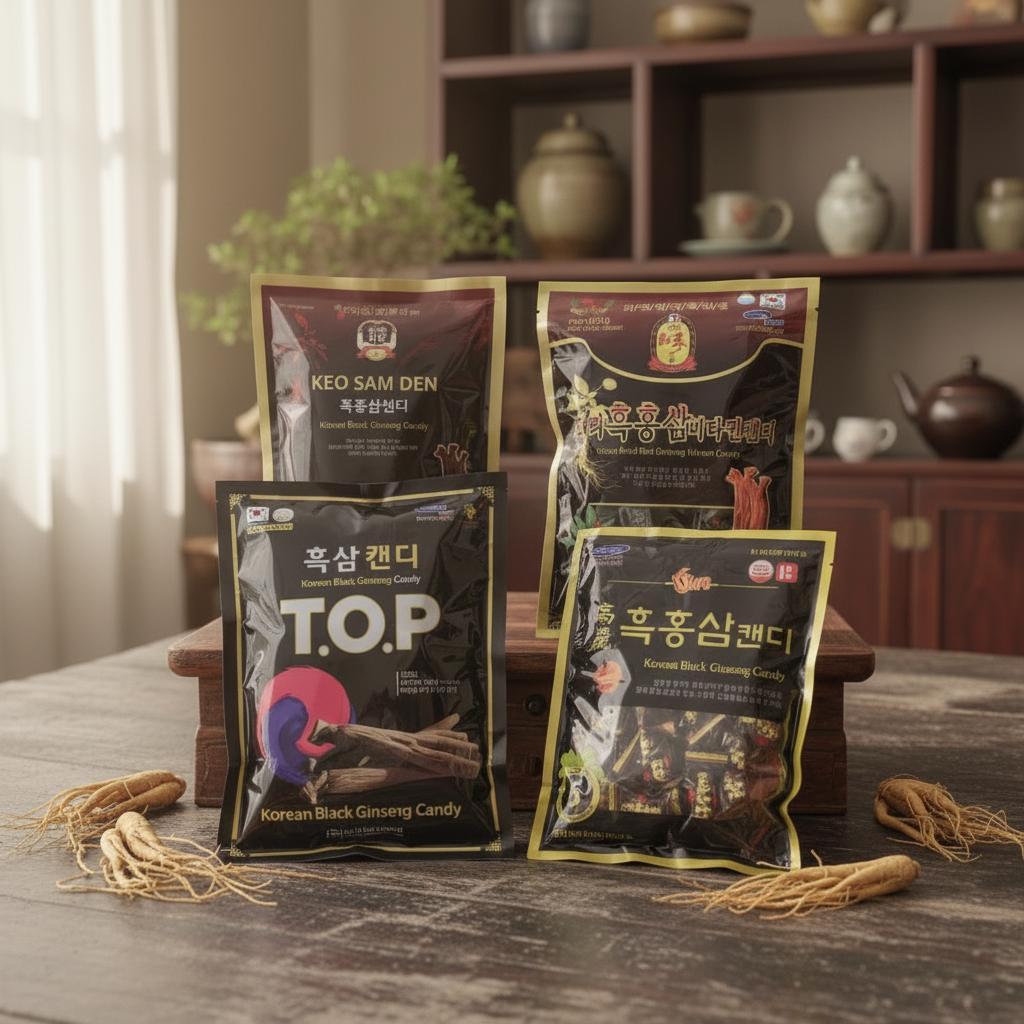 (COMBO 10 GÓI) KẸO SÂM ĐEN HÀN QUỐC GÓI 300G