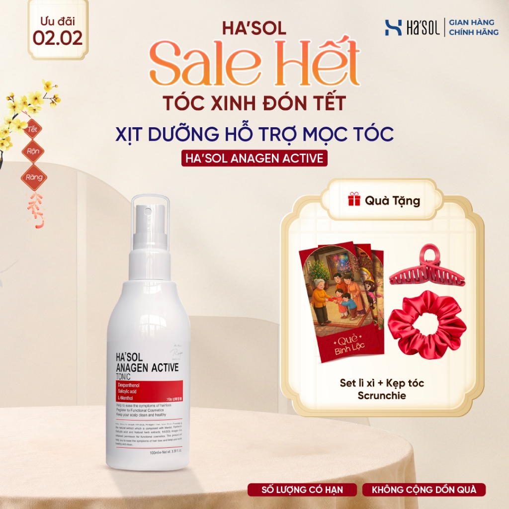 Xịt Dưỡng HASOL Kích Mọc, Ngăn Rụng, Nuôi Dưỡng Da Đầu Nang Tóc Chắc Khỏe - Ha'sol Anagen Active Ton