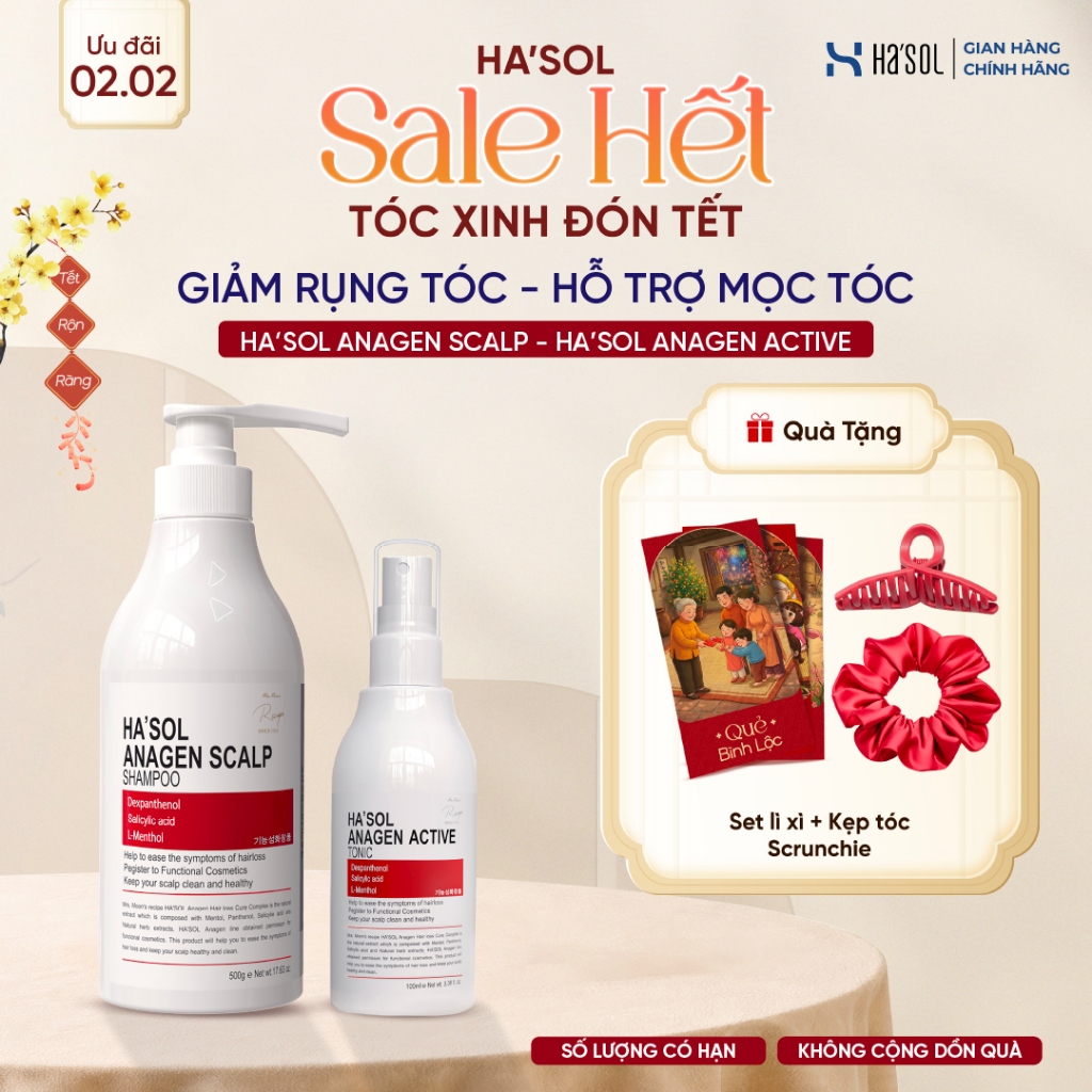 Bộ Đôi "KÍCH MỌC TÓC" HASOL Ngăn Rụng Tóc, Mọc Tóc Nhanh Chóng - Ha'sol Anagen Scalp Shampoo +Ha'sol
