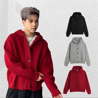 Áo Khoác Len Cardigan Nam Nữ Phong Cách Basic Hàn Quốc Chất Len Mịn Cao Cấp Có Mũ Nút Cài