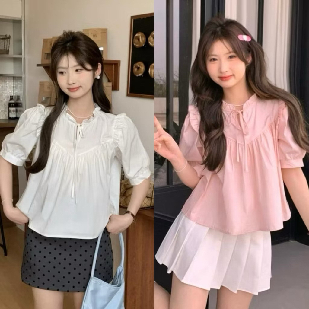 Áo form babydoll chất lụa thắt nơ tay phồng xinh như công chúa TIMI SHOP BK76