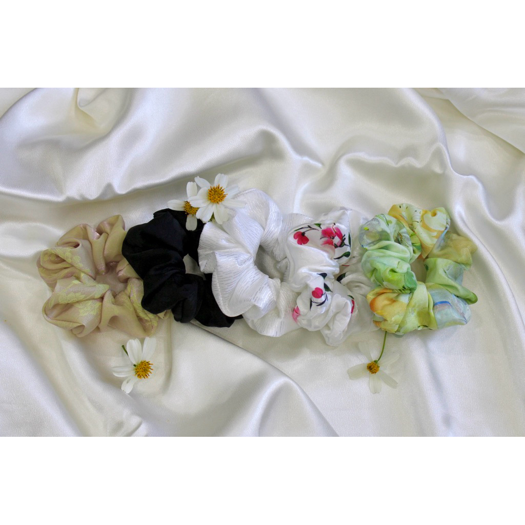 Lizzy's scrunchies cột tóc lụa hoa 4cm nhiều màu