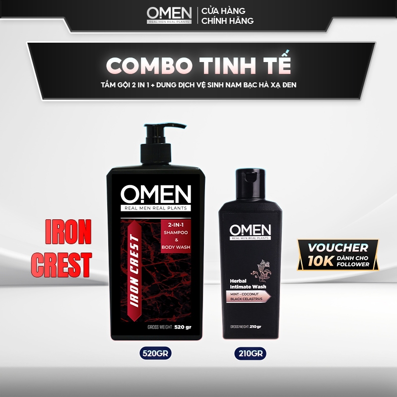 Combo Tinh Tế Sữa Tắm Gội Nam 2in1 OMEN 410g & Dung Dịch Vệ Sinh Nam OMEN 210g