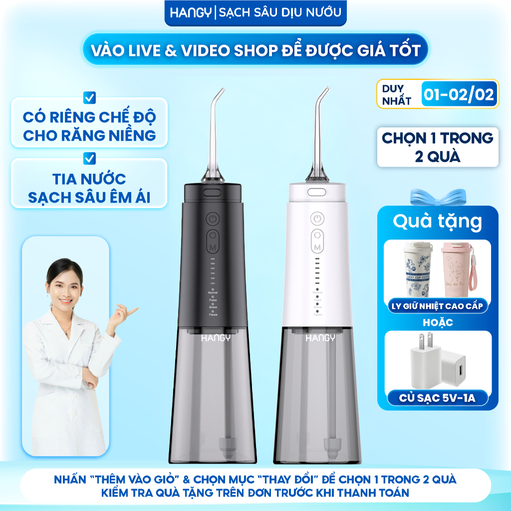 Máy Tăm Nước Cầm Tay Cho Răng Niềng HG23 & HN26 - Pin Trâu, 4 Chế Độ - Đổi mới trong 12 tháng