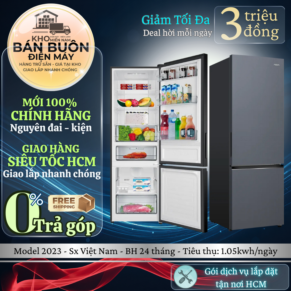 AQR-B390MA(SLB) Tủ lạnh Aqua 324L – Inverter, DEO Fresh, Magic Room, ngăn đá dưới  AQR-B390MA(SLB)