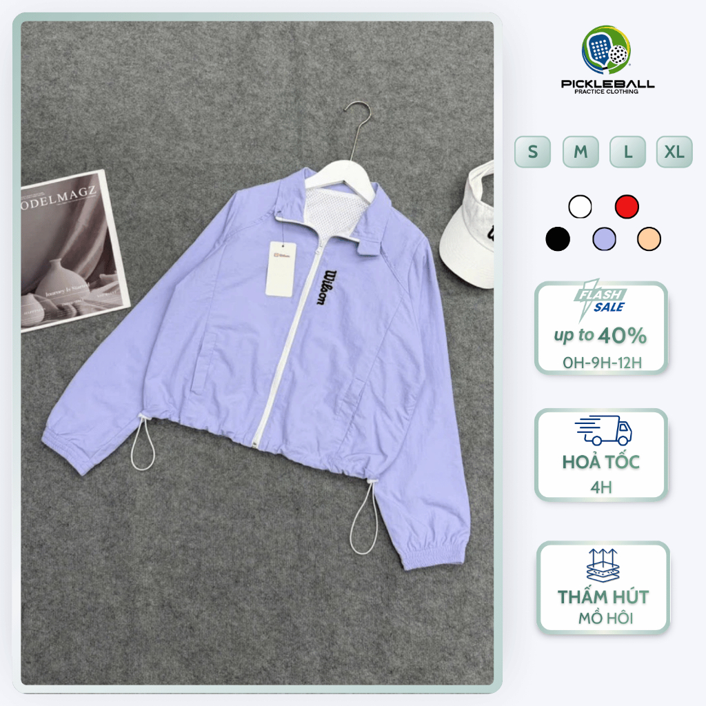 ÁO KHOÁC GIÓ NỮ WILSON DÁNG CROPTOP CẢN GIÓ NHẸ - PHONG CÁCH PICKLEBALL /TENNIS