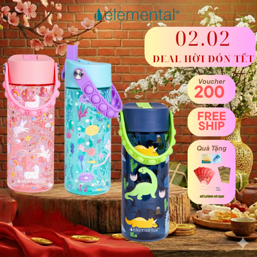 [Elemental chính hãng - Thương hiệu Mỹ] Bình nước Elemental Tritan 530ml dây đeo Pop Fidget, an toàn