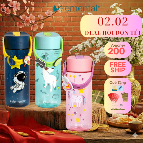 [Elemental chính hãng - Thương hiệu Mỹ] Bình nước Elemental Tritan 530ml dây đeo Charm, 100% an toàn