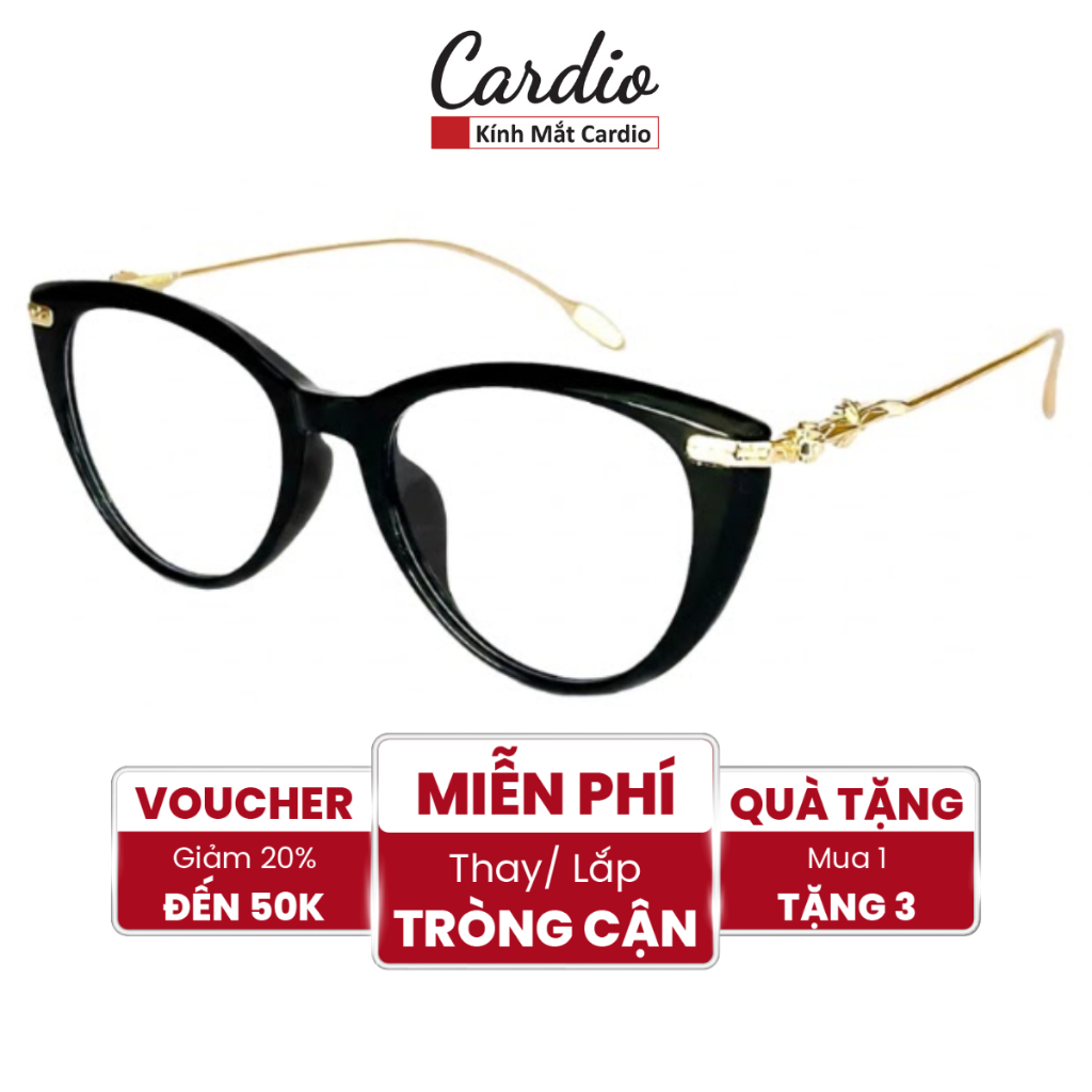 Gọng Kính Cận Mắt Mèo Có Độ Sẵn Phong Cách Cá Tính, Mắt Kính Nữ Cardio Nhận Lắp Tròng Cận Loạn Theo 