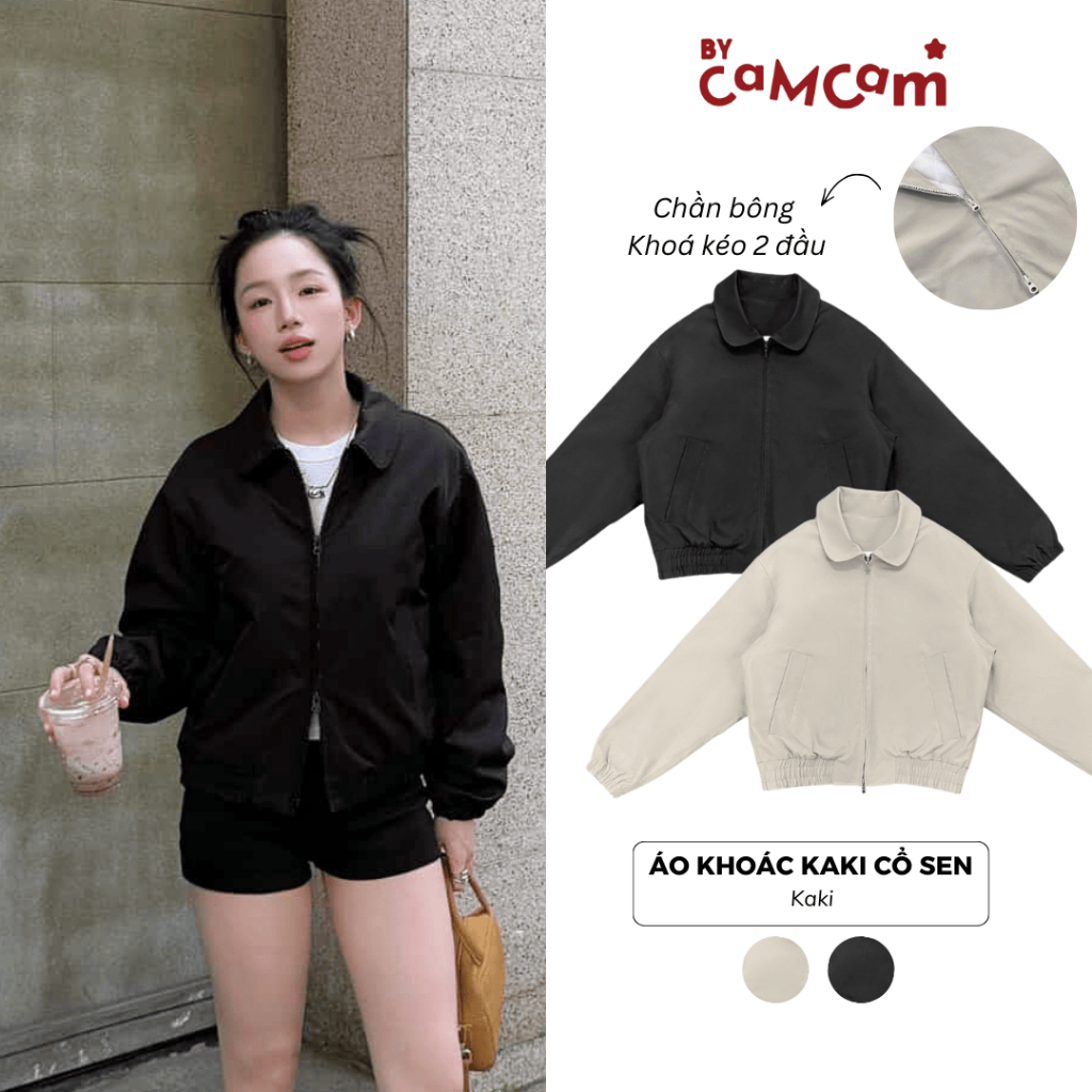 Áo Khoác Kaki Chần Bông Cổ Sen 𝑩𝒚𝒄𝒂𝒎𝒄𝒂𝒎 Áo Khoác Unisex Nam Nữ Phong Cách Năng Động Tối Giản AKHD480