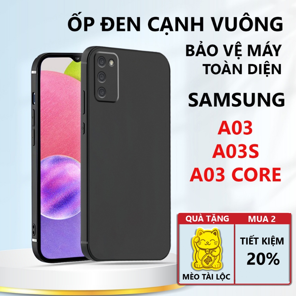 Ốp lưng TPU đen Samsung A03 / A03s / A03 CORE cạnh vuông, bảo vệ máy toàn diện-Pancase