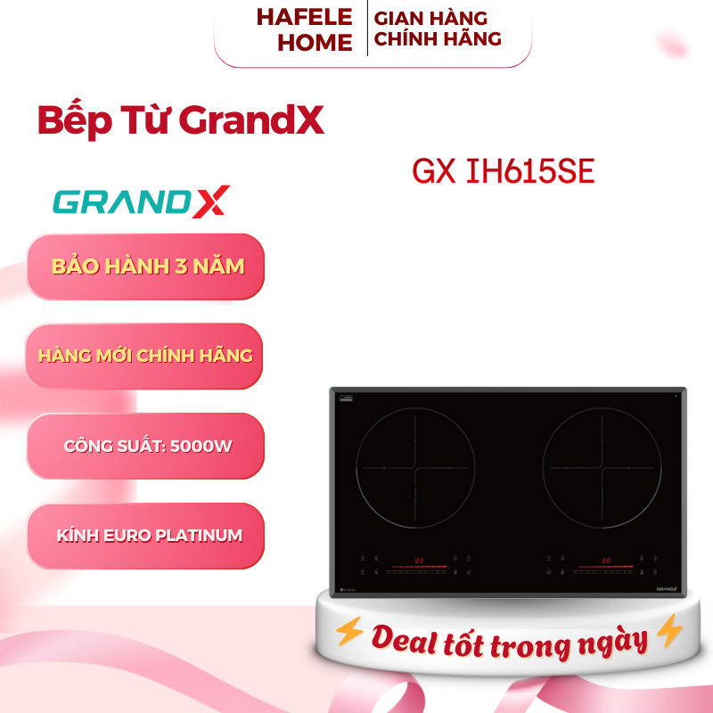 Bếp Từ GrandX GX IH615SE Serie 6 – 2 Vùng Nấu – Chế Độ Nấu Đa Dạng – Mặt Kính Sang Trọng – EEH
