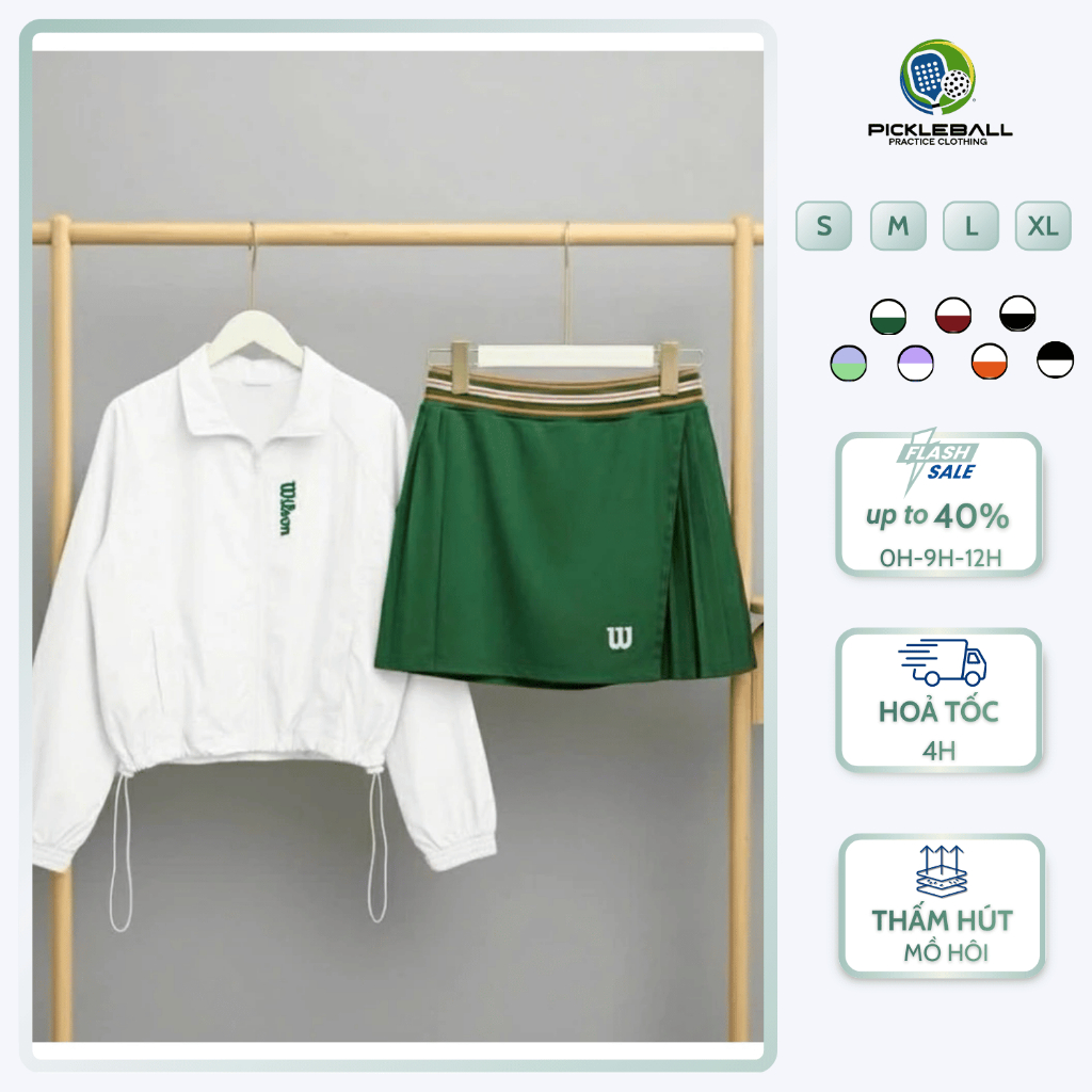 💖 SIÊU PHẨM: BỘ ĐỒ PICKLEBALL /TENNIS/GOLF NỮ WILSON - ÁO GIÓ PHỐI VÁY XẾP LY CÁ TÍNH 🎾⛳️