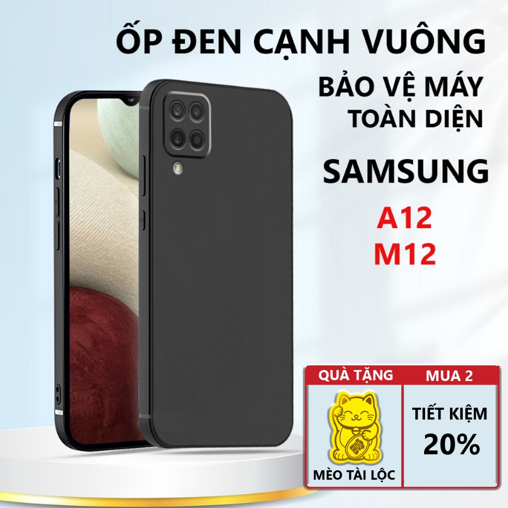 Ốp lưng TPU đen Samsung A12/ M12 cạnh vuông, bảo vệ máy toàn diện-Pancase