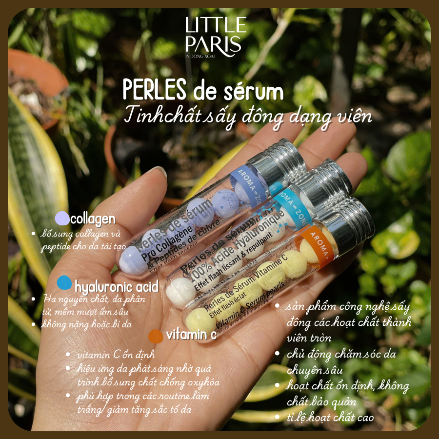 Serum Sấy Đông Dạng Viên Aroma Zone Hyaluronic Acid & Collagen Copper Peptide 7 viên