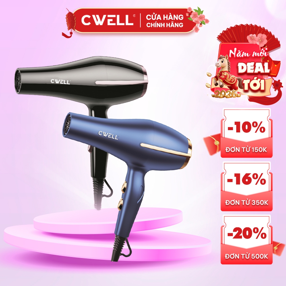 Máy sấy tóc CWell C03HD công suất lớn 1800W-2500W, 6 chế độ sấy kép, ánh sáng xanh bảo vệ tóc