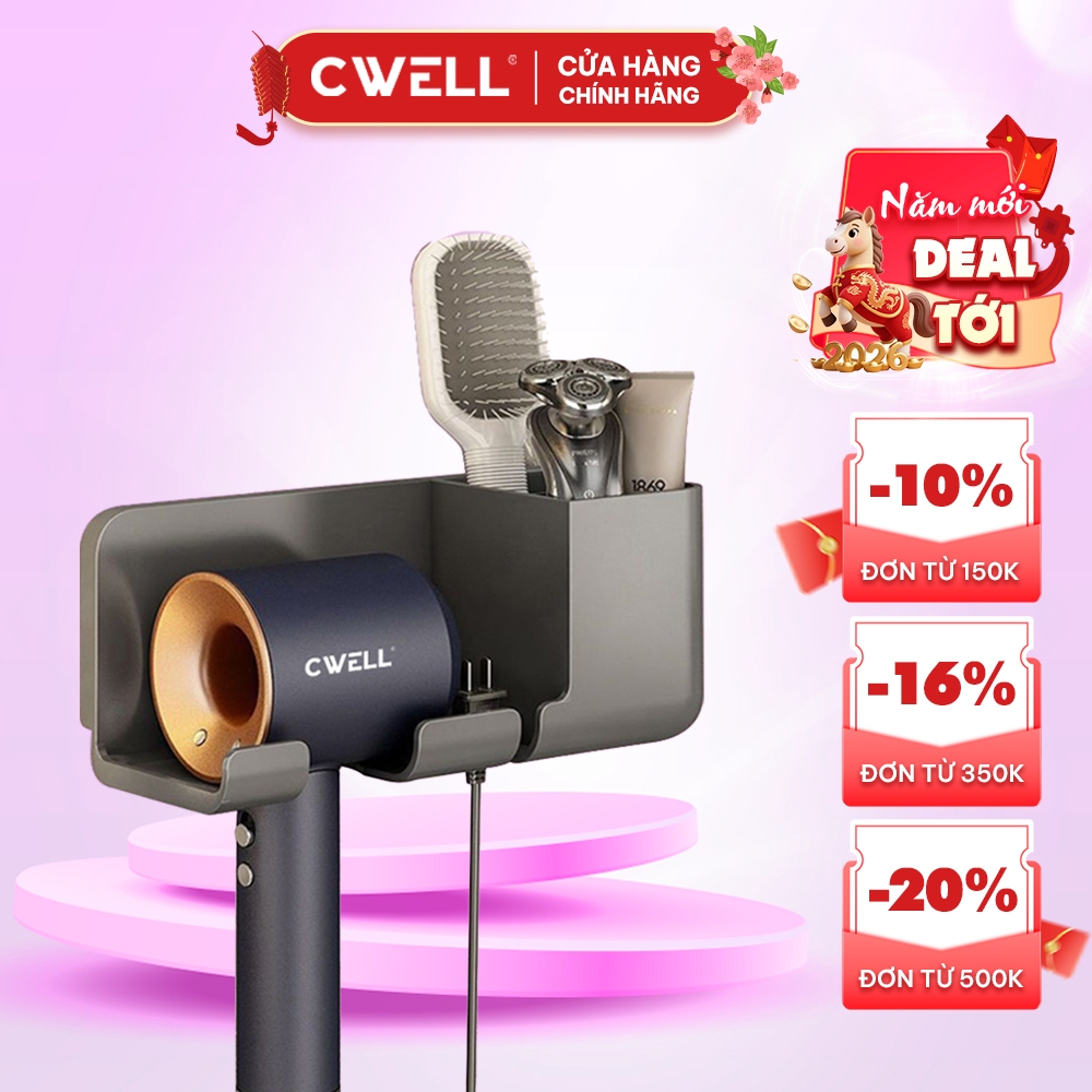 Giá treo, giá đỡ máy sấy tóc dán tường, kèm kệ đựng đồ nhà tắm tiện lợi CWell C02PK
