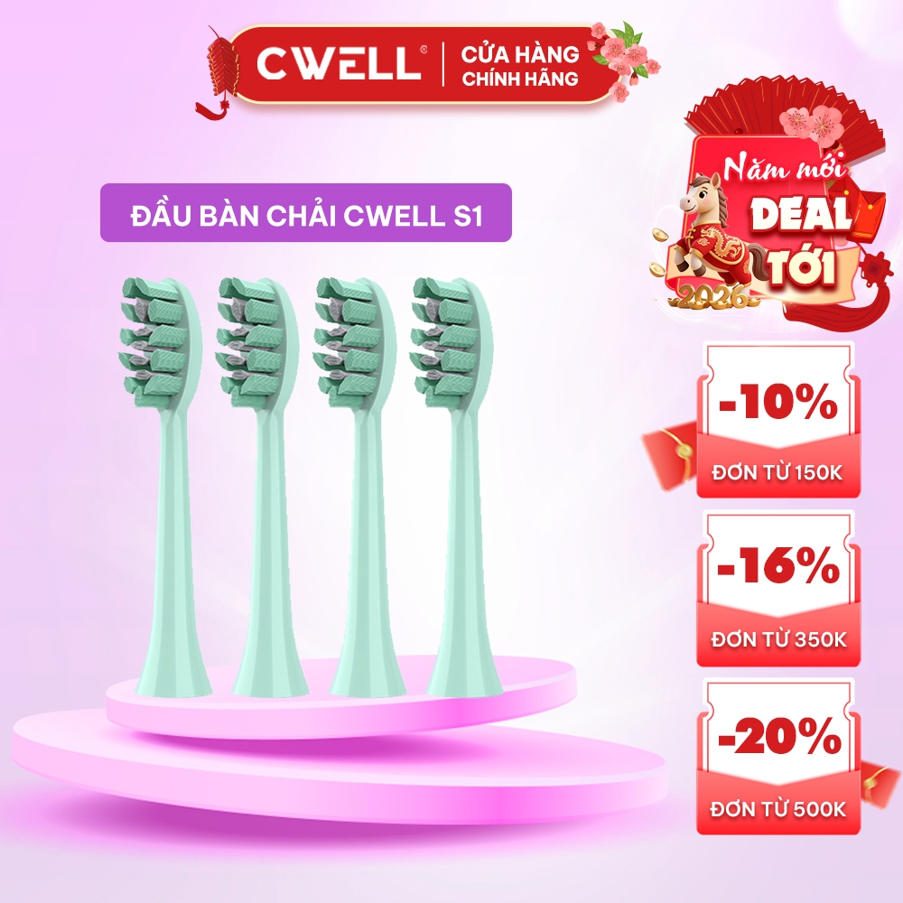 Combo 5 đầu bàn chải điện CWell Sonic S1 sạch sâu, nhiều màu DS1