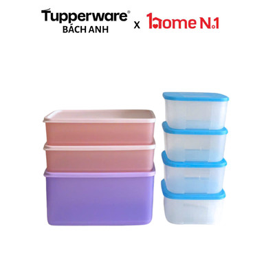 Combo 7 hộp trữ đông, trữ mát Tupperware Freezermate 650ml và Cubix Rectangle - Nhựa nguyên sinh an toàn
