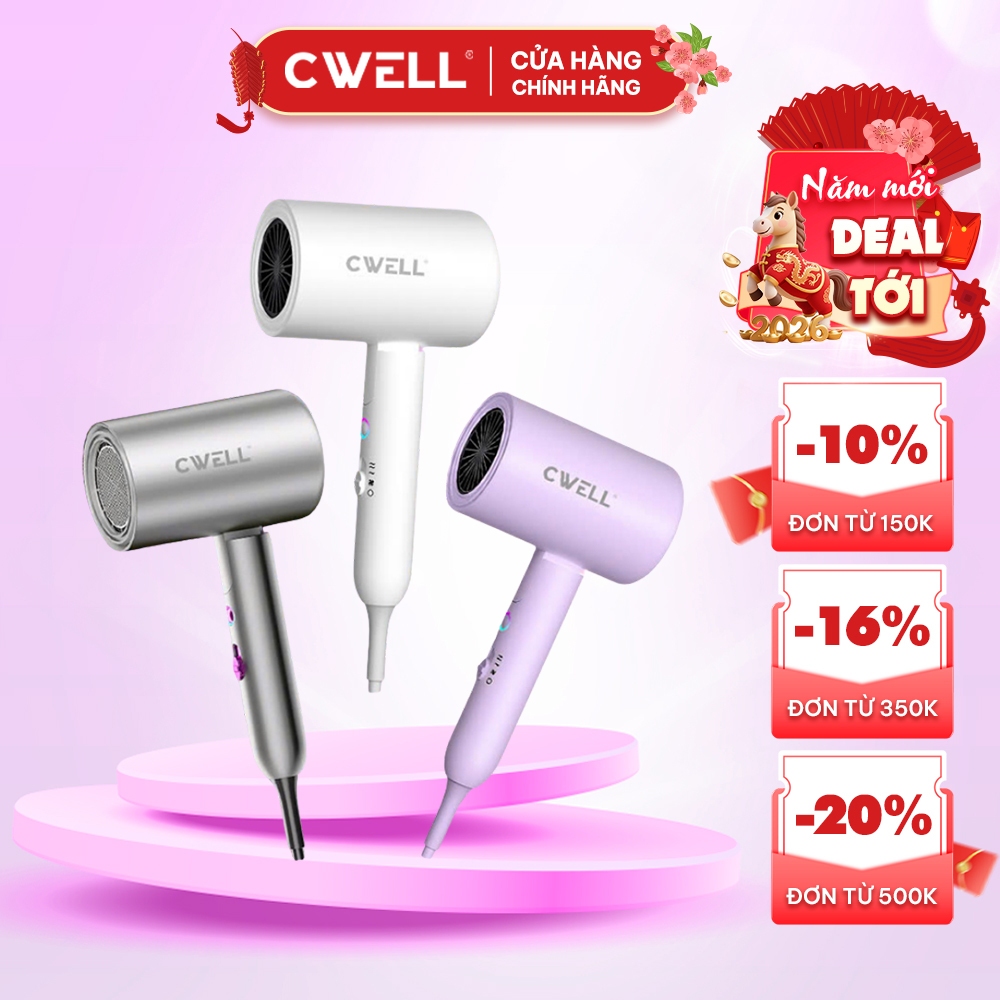 Máy sấy tóc công suất cao CWell C12 2000W, 3 chế độ sấy đa năng, gấp gọn tiện lợi, sấy nhanh khô