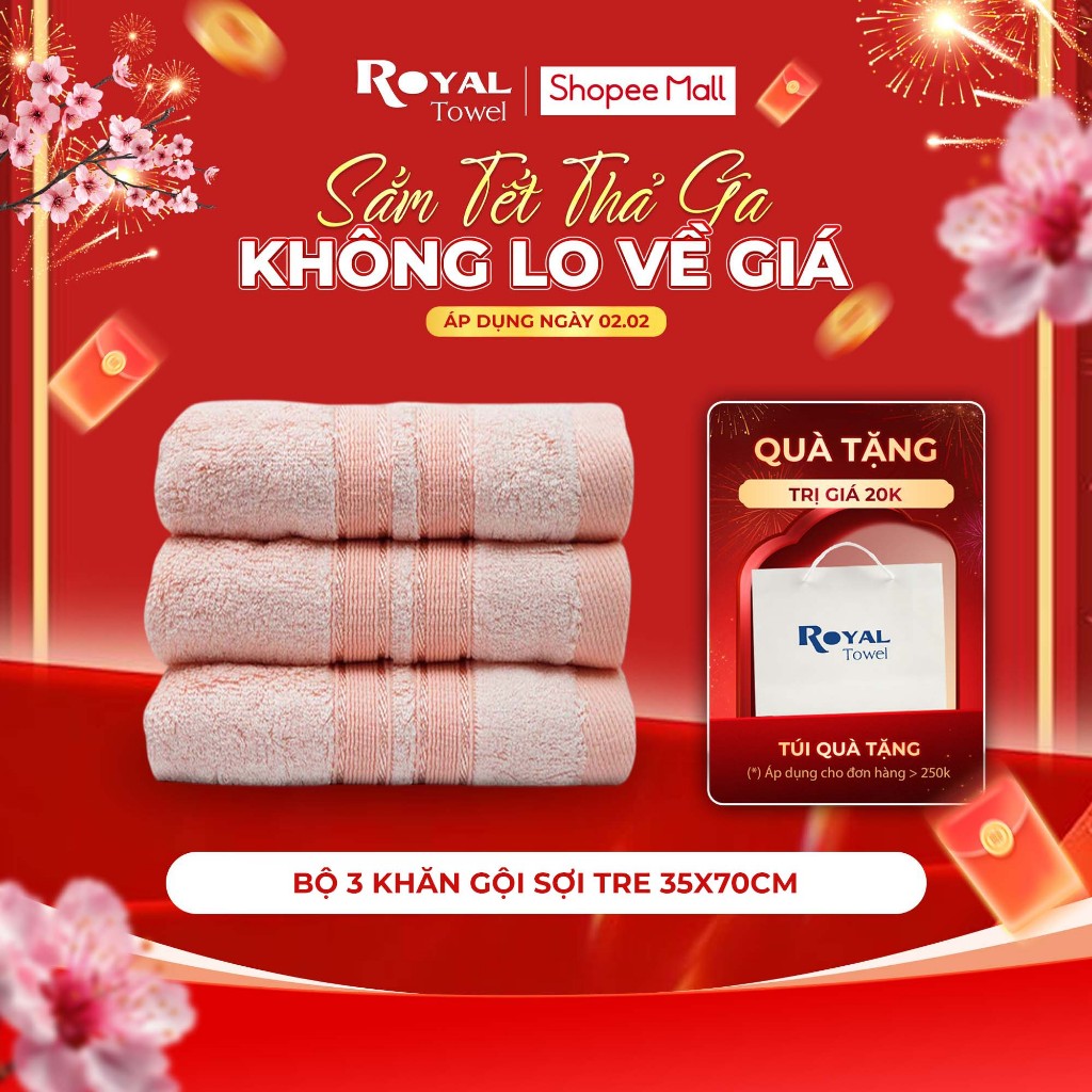Bộ gồm 3 khăn gội 35x70cm Royal Towel chất Sợi Tre siêu mềm mịn, thấm hút tốt Nhà Tắm
