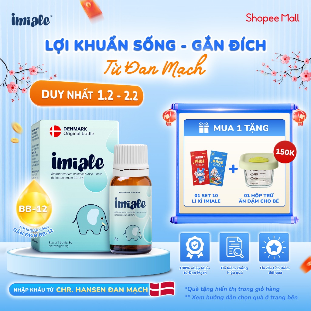 Men Vi Sinh IMIALE - Lợi Khuẩn Sống Bifidobacterium BB-12 Từ Đan Mạch, Hỗ Trợ Cải Thiện Tiêu Hóa & T