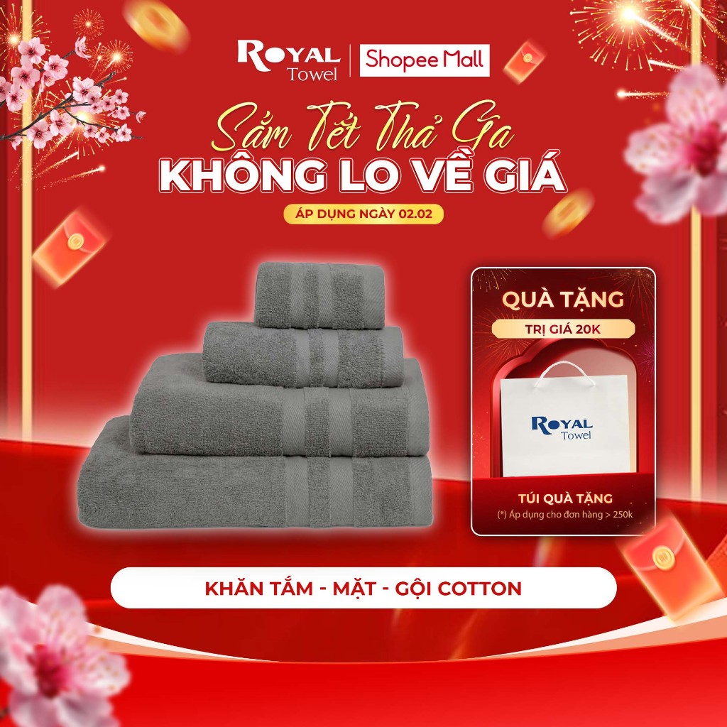 Khăn Tắm, Gội Đầu, Lau Mặt ROYAL TOWEL 100% Cotton Mềm Mại, Thấm Hút, Kháng Khuẩn