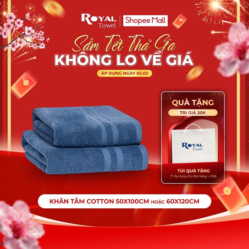 Khăn Tắm Royal Towel 50x100cm, 60x120cm 100% Cotton Mềm Mại, Thấm Hút, Kháng Khuẩn