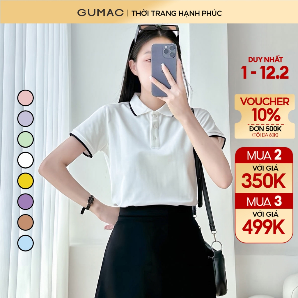 [MUA 2 CHỈ 140K/ÁO] Áo polo nữ GUMAC thun cotton TICI trơn cổ phối bo viền thoáng mát mềm mịn thể th