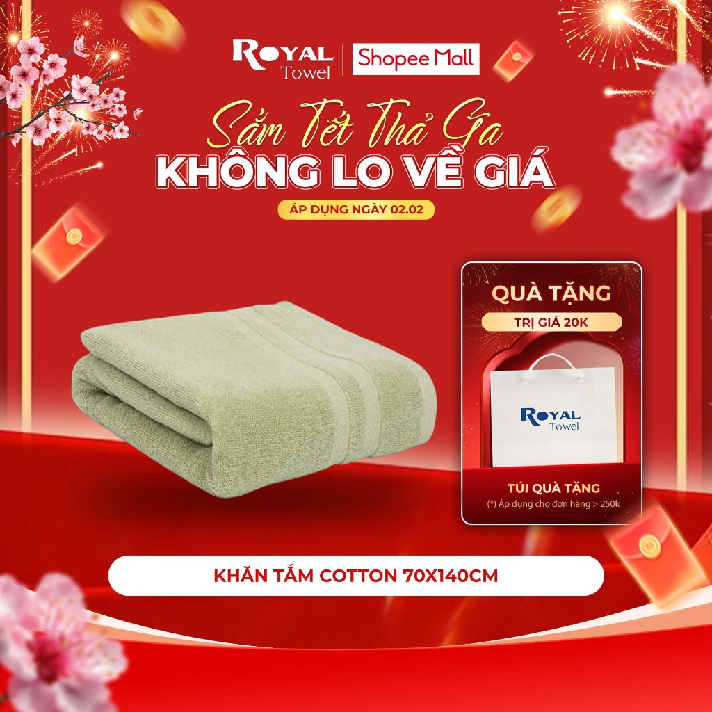 Khăn Tắm Royal Towel 70x140cm 100% Cotton Mềm Mại, Thấm Hút, Kháng Khuẩn