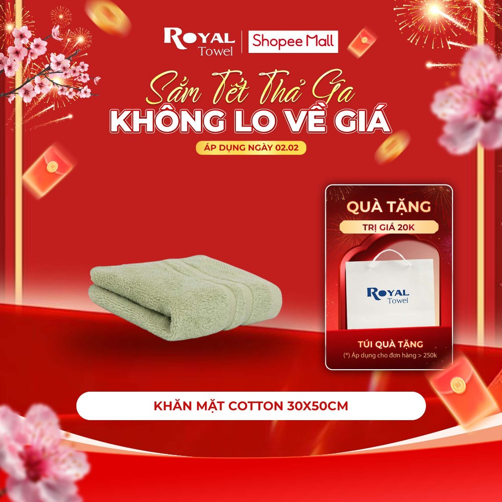 Khăn Mặt Royal Towel 30x50cm 100% Cotton Mềm Mại, Thấm Hút, Kháng Khuẩn