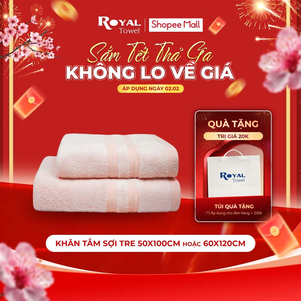 Khăn tắm sợi tre cao cấp 50x100cm hoặc 60x120cm Royal Towel thấm hút x5 lần siêu mềm mịn dành cho da