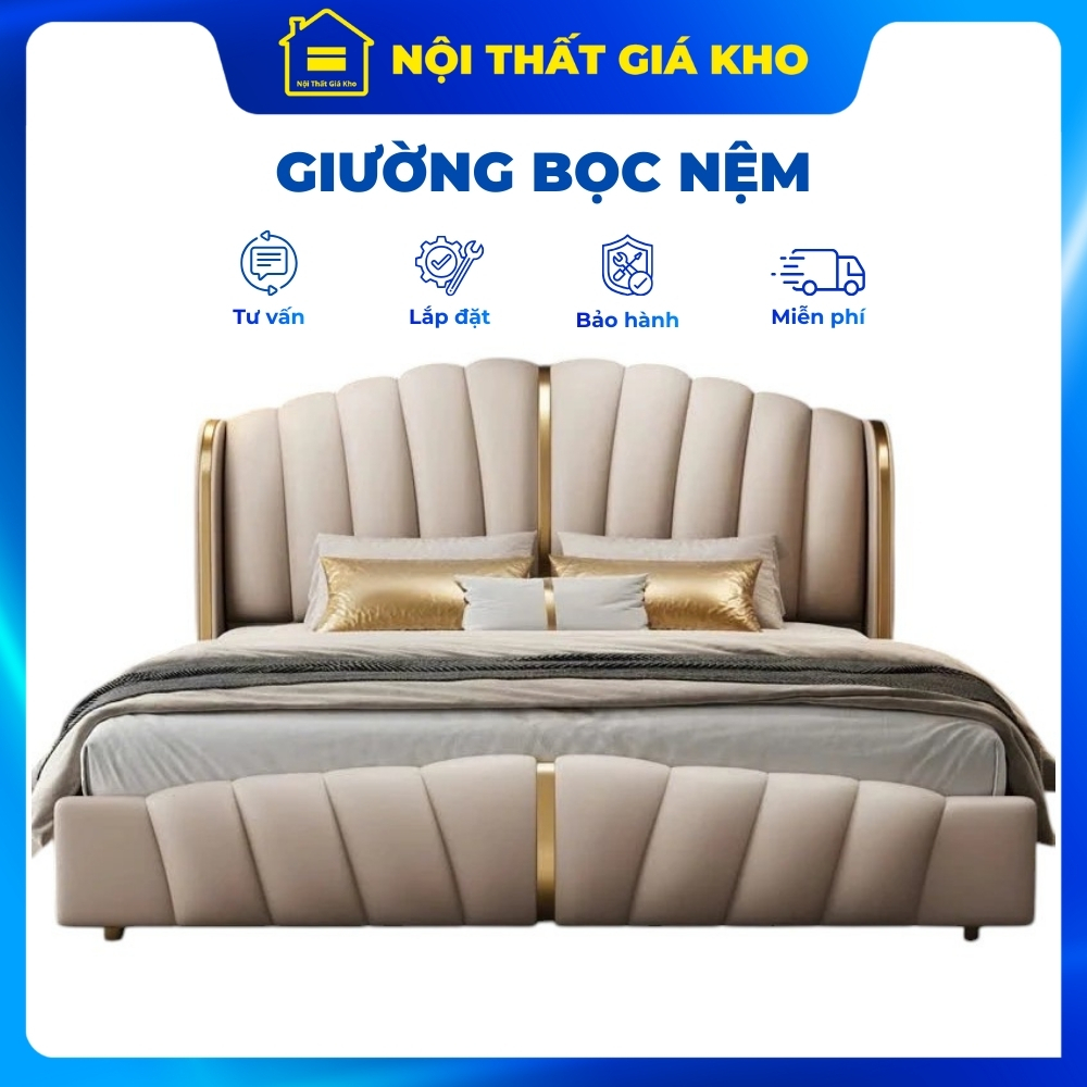 Giường Ngủ Bọc Nệm Da 1m6x2m - 1m8x2m