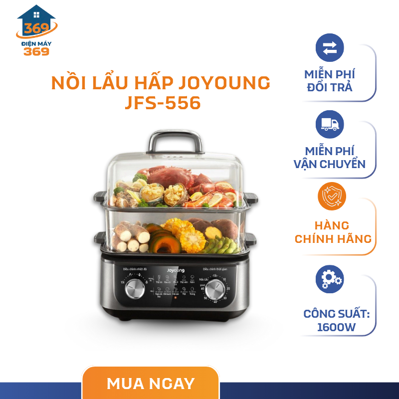 Nồi Lẩu Hấp Đa Năng Joyoung JFS-556 – 3 Mức Điều Chỉnh Nhiệt Linh Hoạt – Màu Đen Sang Trọng – SMC
