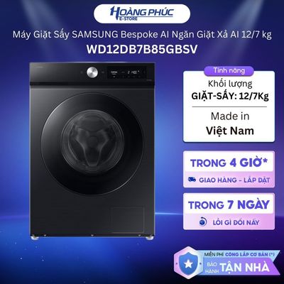 WD12DB7B85GBSV - Máy Giặt Sấy SAMSUNG Bespoke AI Ngăn Giặt Xả AI 12/7 Kg WD12DB7B85GBSV {Toàn Quốc}