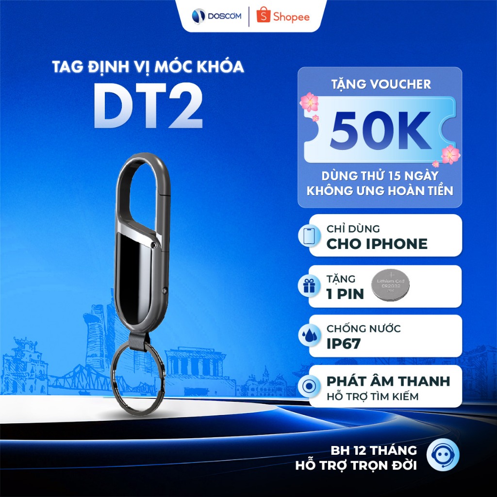 Thiết Bị Định Vị Mini Thông Minh DOSCOM DT2 – Kết Nối Find My, Pin 12 Tháng, Chống Nước, Định Vị Toà
