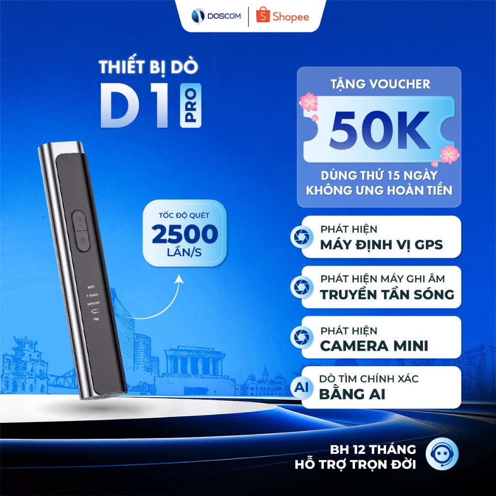 Thiết Bị Dò Tìm Phát Hiện Camera, Máy Ghi Âm, Máy Định Vị GPS - Doscom D1 Pro Thế Hệ Mới