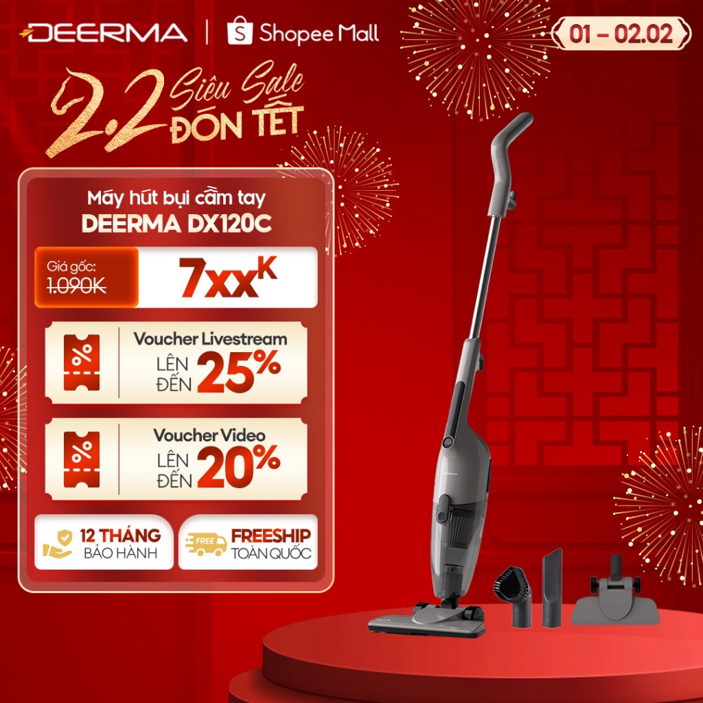 Máy hút bụi cầm tay Deerma DX120C đen lực hút 16000pa, công suất 600W phiên bản mới 2025 - Bảo hành 